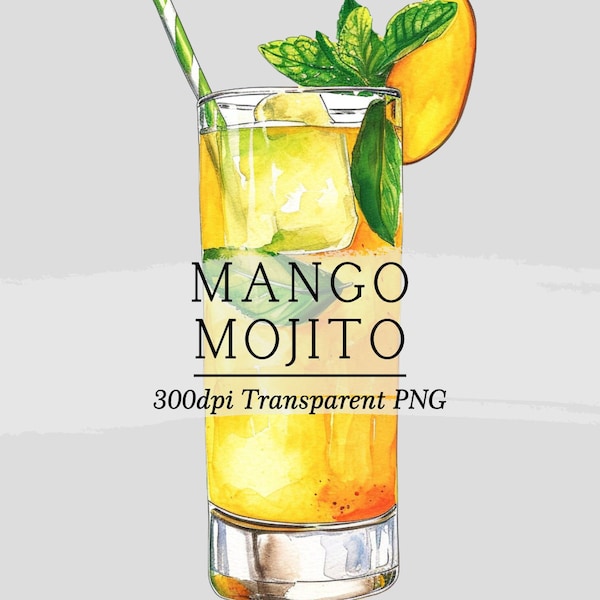 Spicy Mango Margarita Cocktail Graphic Illustration || clipart digital download watercolor bar menu wedding cocktail drinks clipart  AC565