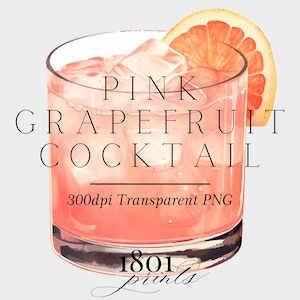 Watercolor Pink Grapefruit Paloma Cocktail Illustration (Digital Download)