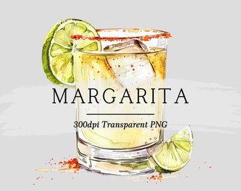 Watercolor Margarita Clipart: Tequila Cocktail Illustration (Digital Download)