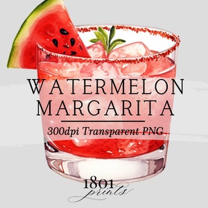 Watermelon Margarita Watercolor Clipart: Cocktail Illustration (Digital Download)