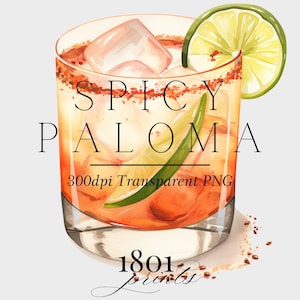 Watercolor Spicy Paloma Cocktail Illustration (Digital Download)