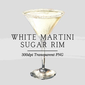 Weißer Martini mit Zuckerrand-Creme-Cocktail Grafik-Illustration || Clipart digitaler Download Barkarte Hochzeit Cocktail AC594