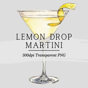 Lemon Drop Martini Acquerello Cocktail Illustrazione grafica // clipart download digitale acquerello bar menu cocktail cocktail di nozze AC578