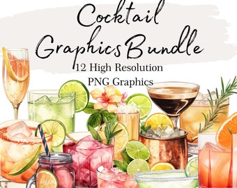 Watercolor Cocktail Clipart Bundle: Bar Menu Illustrations (Digital Download)