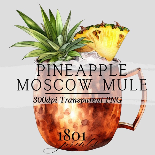 Pineapple Moscow Mule Cocktail Illustration || clipart graphic download watercolor bar menu wedding signature drinks AC531