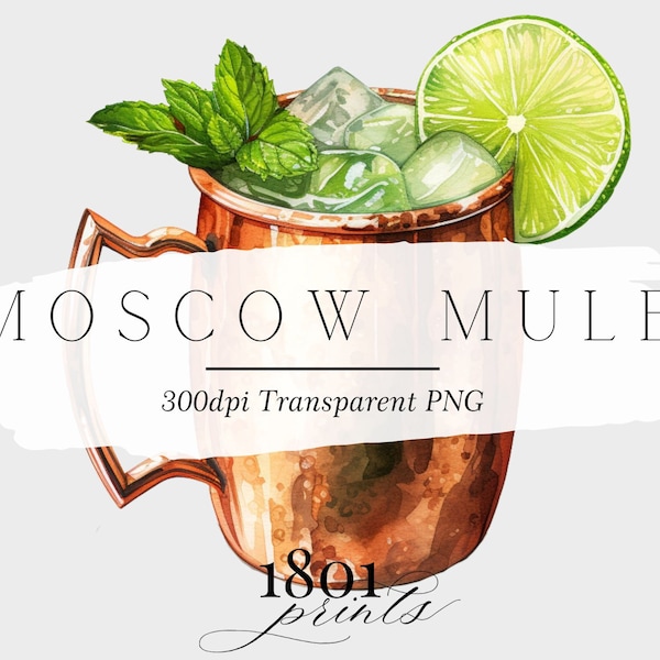 Moscow Mule Cocktail Graphic Illustration || clipart digital download watercolor bar menu wedding cocktail drinks clipart  AC320