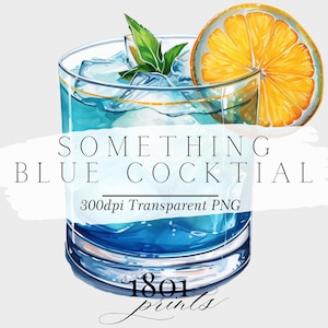Blue Lagoon / Qualcosa di blu Cocktail Illustrazione grafica // clipart download digitale acquerello bar menu cocktail cocktail di nozze AC323