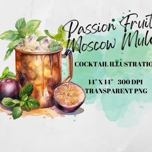 Passionsfrucht Cocktail Grafik Illustration || Clipart digitaler download Aquarell Bar Karte Hochzeit Cocktail Clipart AC49