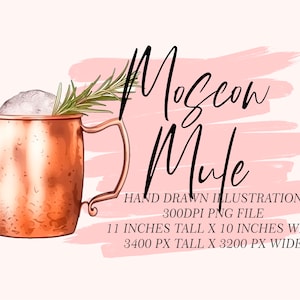 Moskauer Mule Cocktail Grafische Illustration || Clipart digitaler Download Aquarell Bar Karte Hochzeit Cocktail Clipart AC0024