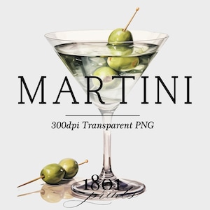 Dirty Martini con olive Cocktail Illustration // clipart download digitale menu bar acquerello drink di nozze AC404
