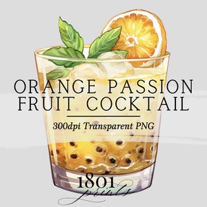 Ilustración gráfica de cóctel de maracuyá // clipart descarga digital acuarela bar menú bebidas de boda clipart AC514
