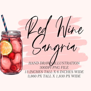 Illustrazione grafica del cocktail di sangria del vino rosso // download digitale di clipart menu bar dell'acquerello cocktail di nozze clipart AC0010