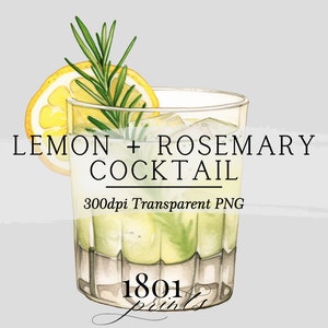 Illustrazione grafica del cocktail dell'acquerello di limone e rosmarino // clipart download digitale menu della barra dell'acquerello cocktail di nozze AC491
