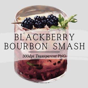 Brombeer Bourbon Smash - Aquarell Cocktail Grafik Illustration || Clipart digitaler Download Aquarell Barkarte Hochzeitsgetränke AC610