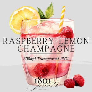 Illustrazione grafica del cocktail al limone e lampone // download digitale di clipart menu della barra dell'acquerello cocktail d'autore per matrimoni AC505