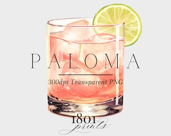 Watercolor Paloma Cocktail Illustration: Bar Menu Clipart (Digital Download)