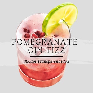 Granatapfel Cocktail Illustration || Clipart Grafik Download Aquarell Barkarte Hochzeit Getränke AC596