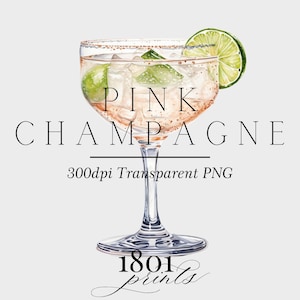 Illustrazione grafica del cocktail di champagne rosa // download digitale di clipart acquerello bar menu bevande di nozze clipart AC302