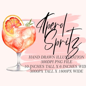 Aperol Spritz Illustration Aquarell Cocktail Grafik || Clipart digitaler Download Aquarell Barkarte Hochzeit Cocktail Clipart AC0017