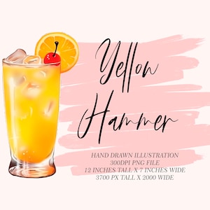 Yellow Hammer Cocktail Ilustración gráfica // clipart descarga digital acuarela bar menú boda cóctel bebidas clipart AC0008
