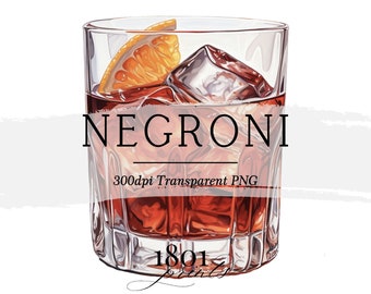 Negroni Cocktail Illustration || clipart digital download watercolor bar menu wedding cocktail clipart AC376