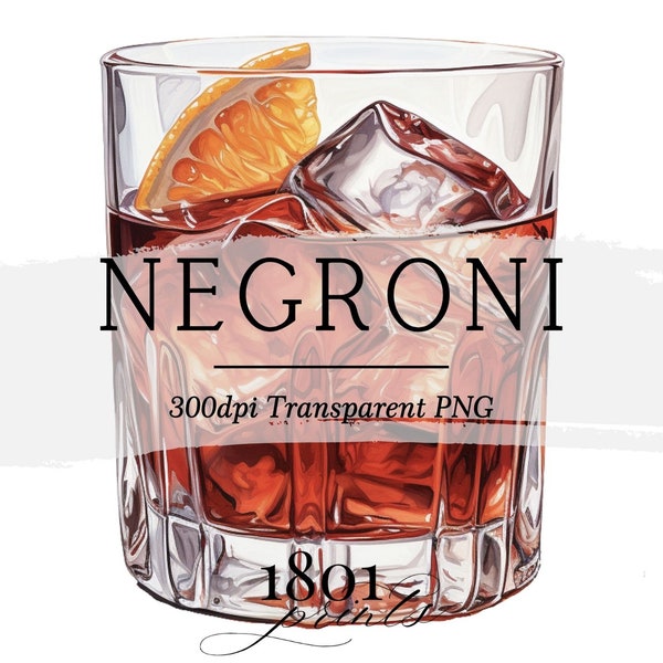 Negroni Cocktail Illustration || clipart digital download watercolor bar menu wedding cocktail clipart AC376