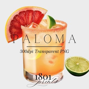 Watercolor Paloma Cocktail Illustration: Bar Menu Clipart (Digital Download)