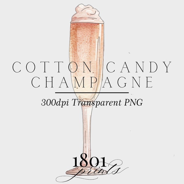 Cotton Candy Champagne Cocktail Graphic Illustration || clipart digital download watercolor bar menu wedding drinks clipart AC311