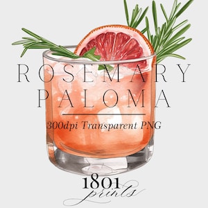 Watercolor Rosemary Paloma Cocktail Illustration: Bar Menu Clipart (Digital Download)