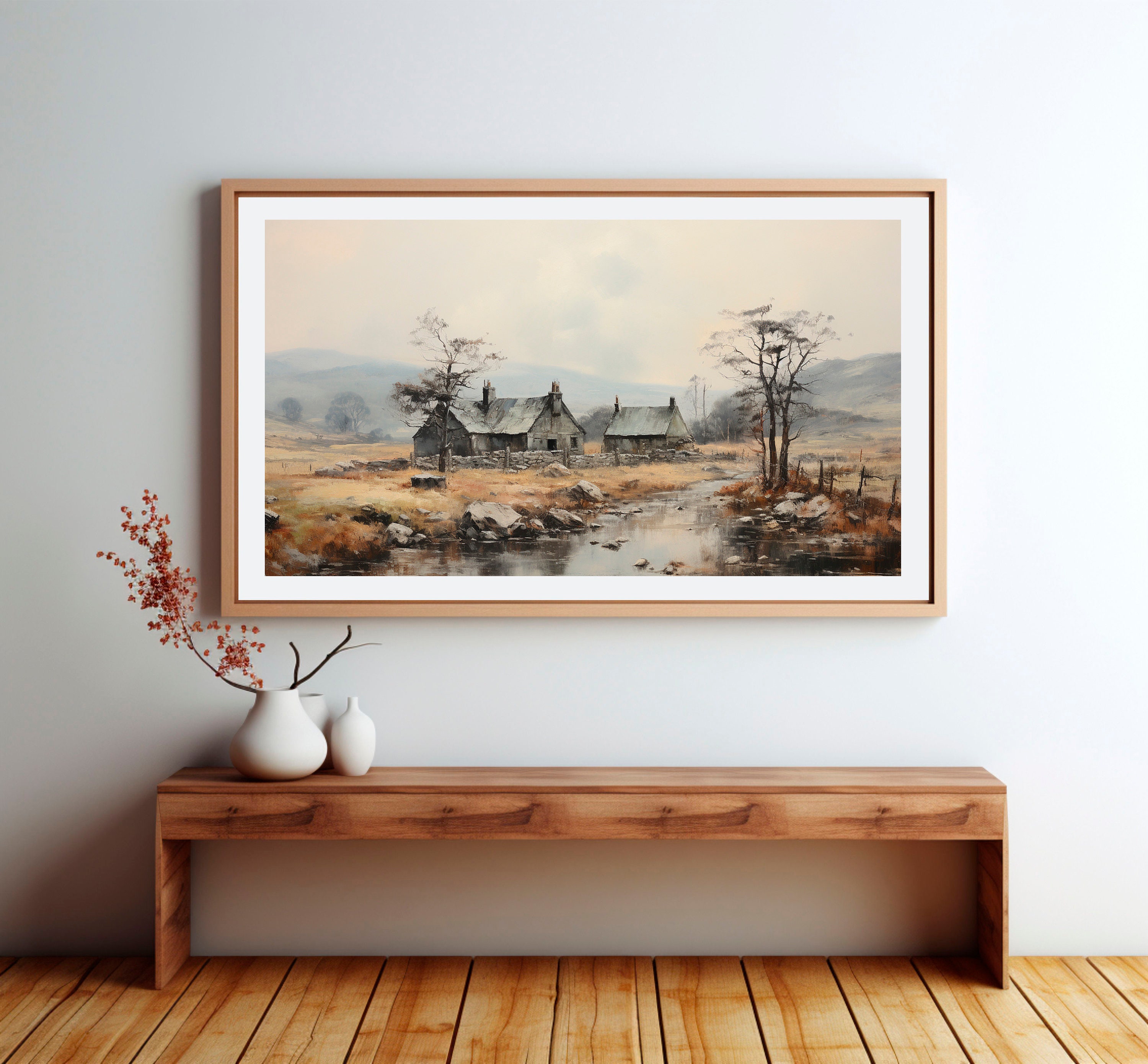 Samsung Frame TV Art Vintage Cabin Oil Painting Rustic Modern Organic ...