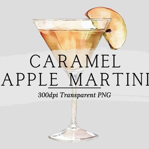Karamell Apfel Martini Cocktail Illustration || Clipart digitaler Download Aquarell Barkarte Hochzeitsgetränke AC612