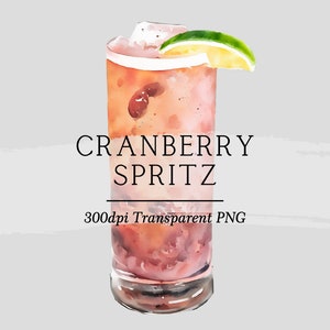 Vodka Cranberry Spritz Cocktail Illustrazione grafica // clipart download digitale menu barra dell'acquerello cocktail di nozze clipart AC603