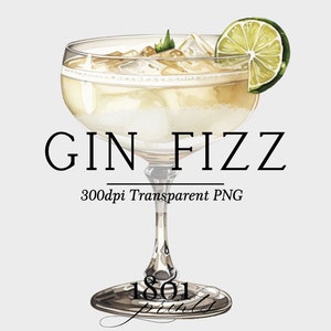Gin Fizz - Illustration graphique cocktail aquarelle || clipart téléchargement numérique menu bar aquarelle mariage cocktails boissons AC413