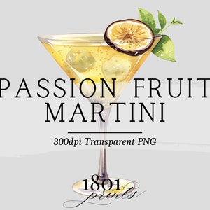 Illustrazione grafica del cocktail dell'acquerello del frutto della passione Martini // clipart download digitale menu della barra dell'acquerello cocktail di nozze AC391
