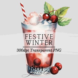 Illustrazione del cocktail invernale festivo // download digitale grafico clipart acquerello bar menu cocktail cocktail firmati per matrimoni AC524