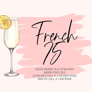 Französische 75 Cocktail Grafik Illustration || Clipart digitaler Download Aquarell Bar Karte Hochzeit Cocktail Clipart AC0009