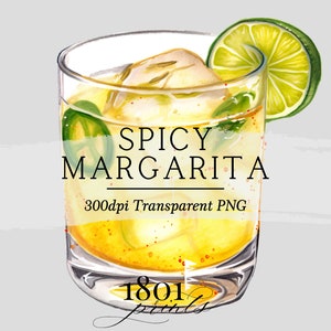 Spicy Margarita Watercolor Clipart: Cocktail Illustration (Digital Download)