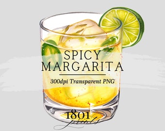 Spicy Margarita Watercolor Clipart: Cocktail Illustration (Digital Download)