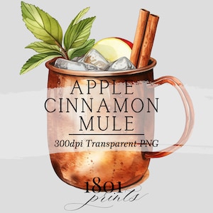 Apfel Zimt Mule Graphische Illustration || Clipart digitaler Download Aquarell Barkarte Hochzeitsgetränke AC389