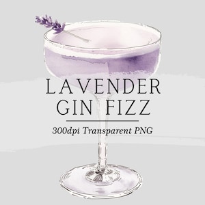 Illustration de cocktail Gin Fizz lavande || Clipart téléchargement numérique aquarelle bar menu mariage cocktail signature boissons signe AC608