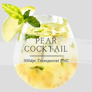 Illustrazione grafica del cocktail di vino Spritzer pera // download digitale menu della barra dell'acquerello cocktail di nozze clipart AC604