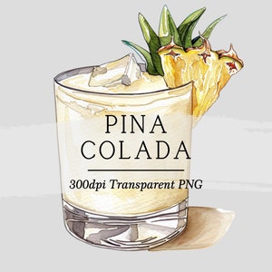 Piña Colada - Ilustración gráfica de cóctel de acuarela // imágenes prediseñadas descarga digital menú de barra de acuarela bebidas de cóctel de boda AC572