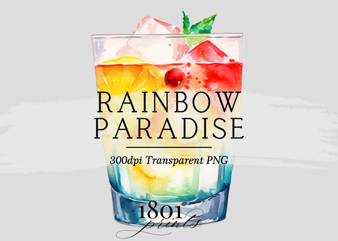 Rainbow Cocktail Illustration: Watercolor Drink Clipart (digital ...