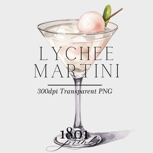 Lychee Martini Graphic Illustration || clipart digital download watercolor bar menu wedding cocktail drinks clipart  AC329