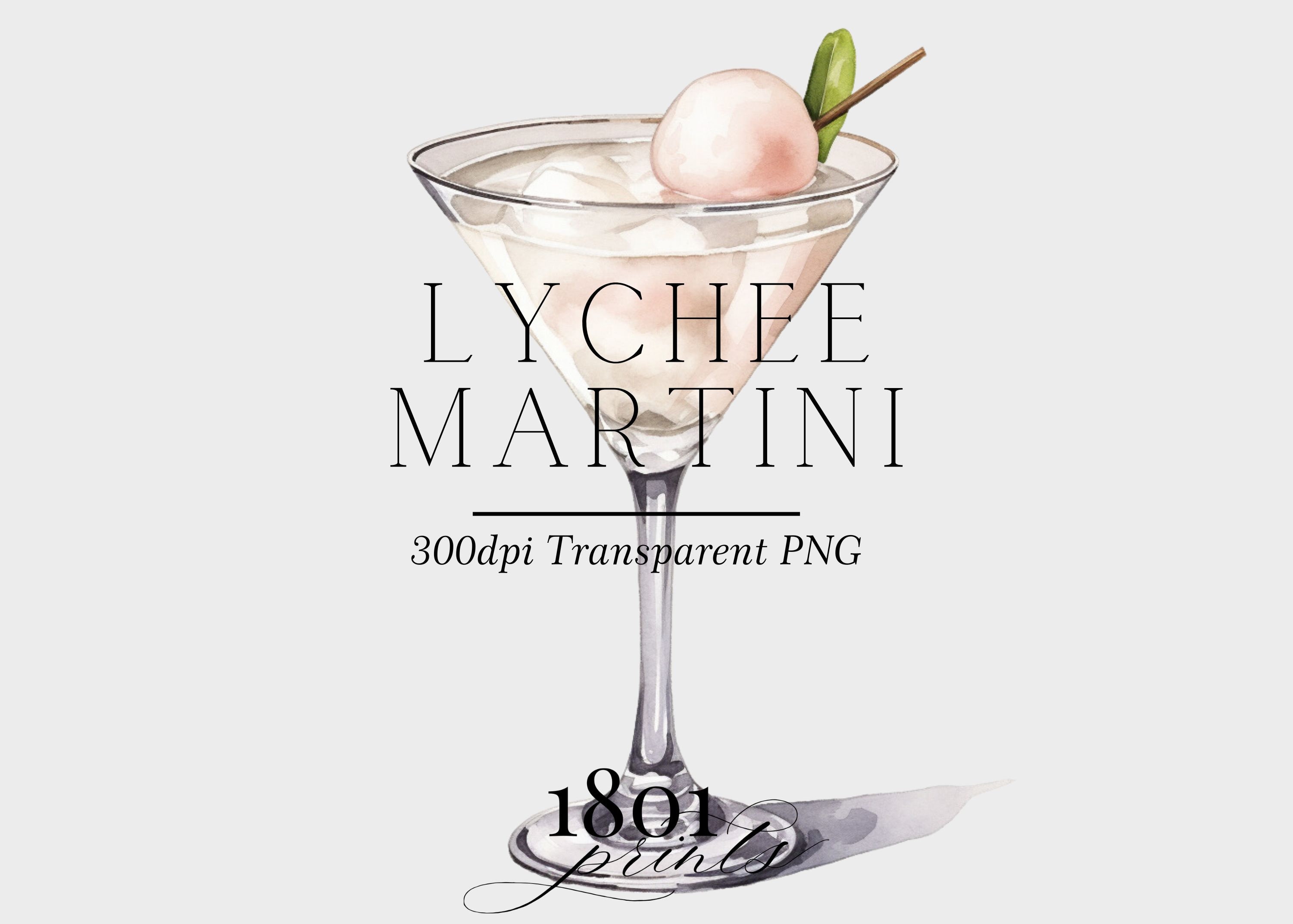 Lychee Martini Graphic Illustration Clipart Digital Download Watercolor Bar Menu Wedding