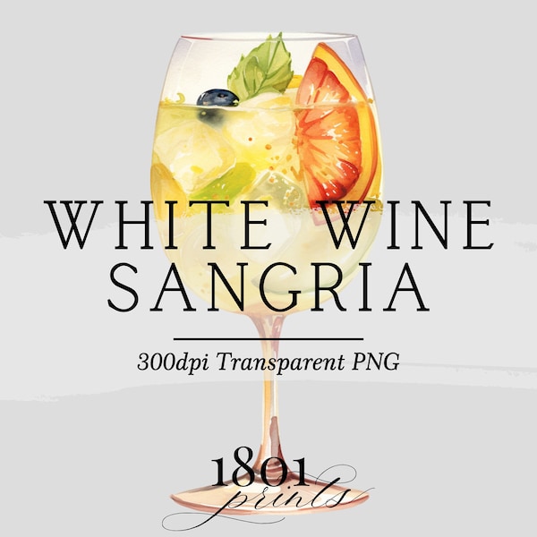 White Wine Sangria Watercolor Cocktail Graphic Illustration || clipart digital download watercolor bar menu wedding cocktail drinks AC391