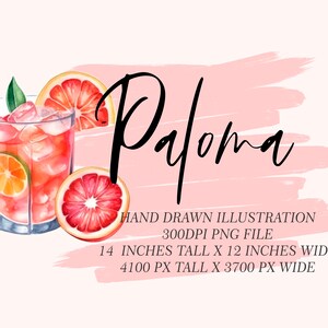 Watercolor Paloma Cocktail Illustration: Bar Menu Clipart (Digital Download)