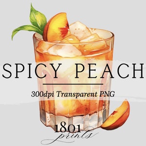 Illustrazione del cocktail alla pesca piccante Grafica ad acquerello // clipart download digitale menu barra dell'acquerello cocktail di nozze clipart AC522