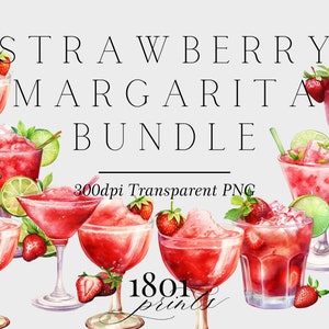 Strawberry Margarita Watercolor Clipart Bundle (Digital Download)