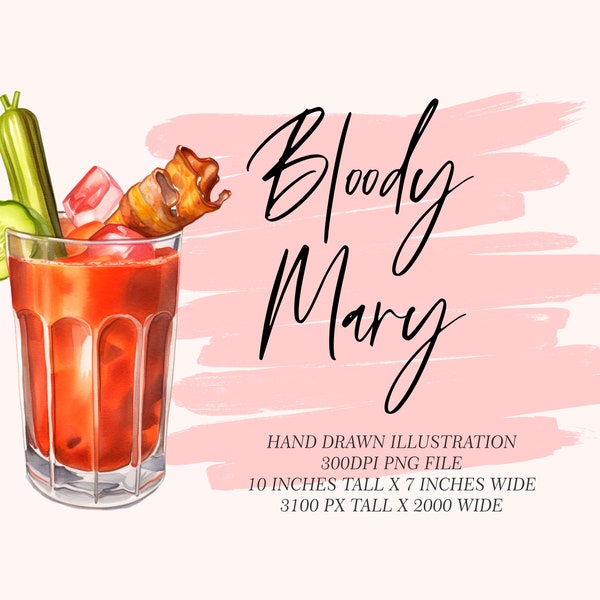 Bloody Mary Cocktail Graphic Illustration || clipart digital download watercolor bar menu wedding cocktail drinks clipart AC0007